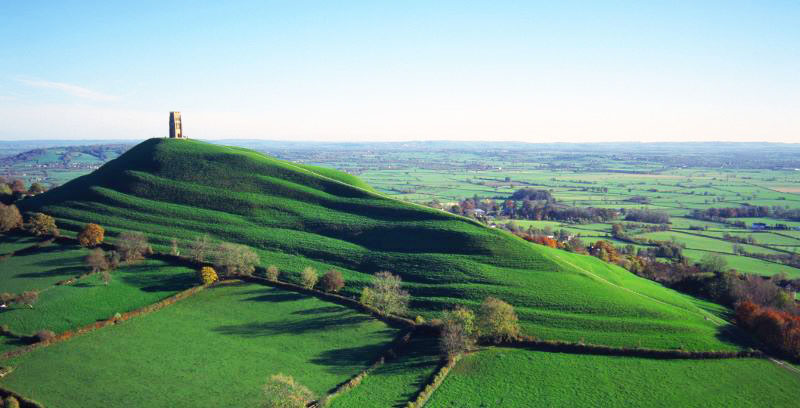 Tor and surrounding Somerset Levels Glastonbury UK aerial view